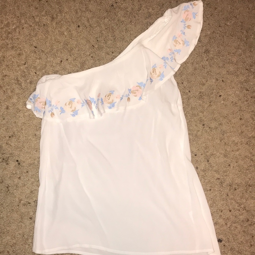 One off the shoulder embroidered blouse